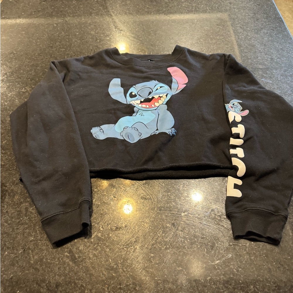 Disney Black Textured Sweatshirt junior medium crop sweatshirt